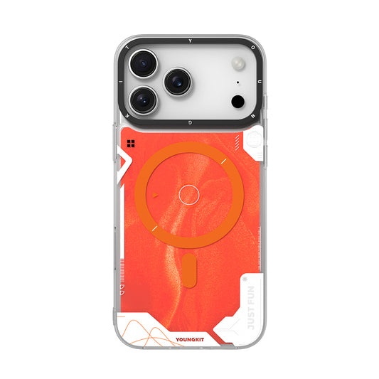 Apple iPhone 17 Pro Max Kılıf M-safe Şarj Özellikli Parlak Kumlu Sıvılı Tasarımlı Galaxy Fantasy Serisi Kapak Turuncu