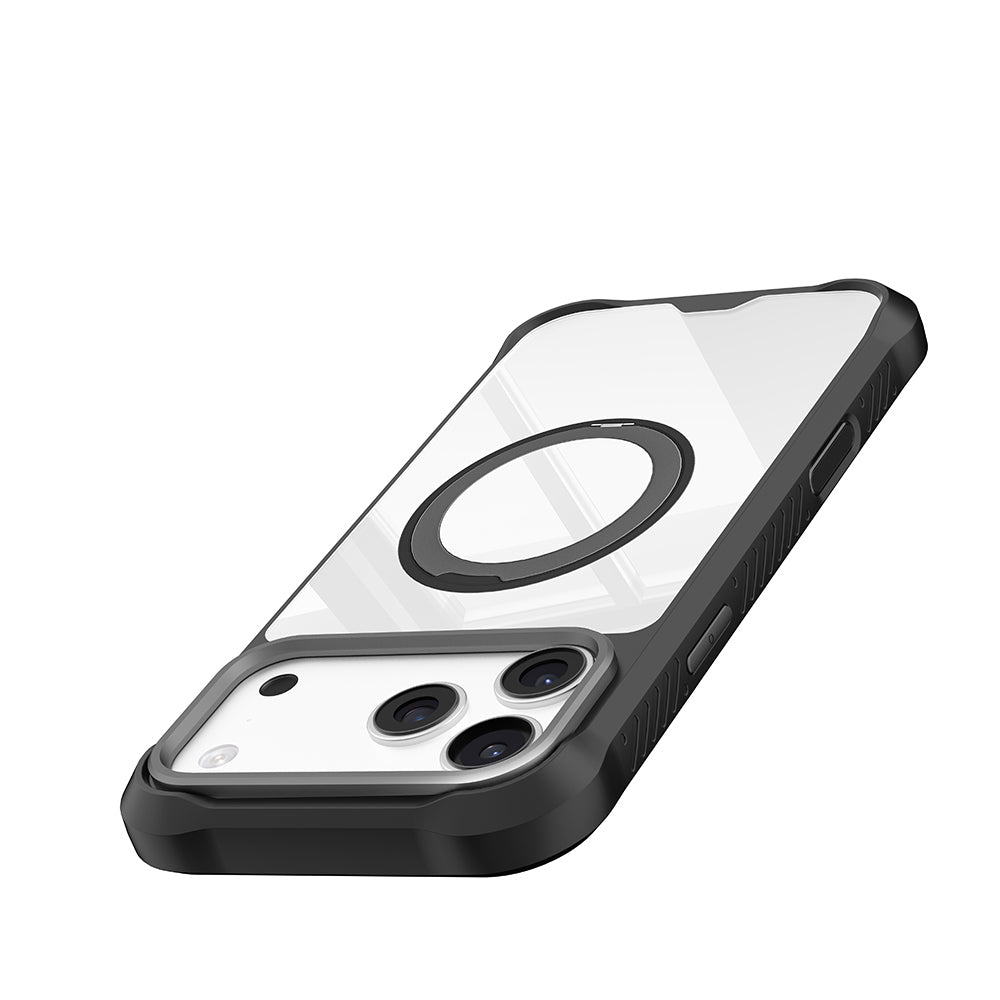 Apple iPhone 17 Pro Max Kılıf M-safe Şarj Özellikli Parmak Ring Standlı Airbag Tasarımlı Mutural Obsidian Serisi Kapak Siyah