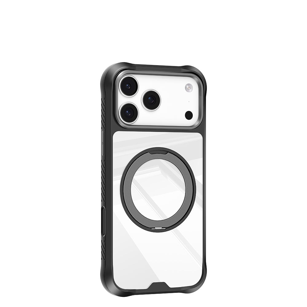 Apple iPhone 17 Pro Max Kılıf M-safe Şarj Özellikli Parmak Ring Standlı Airbag Tasarımlı Mutural Obsidian Serisi Kapak Lacivert