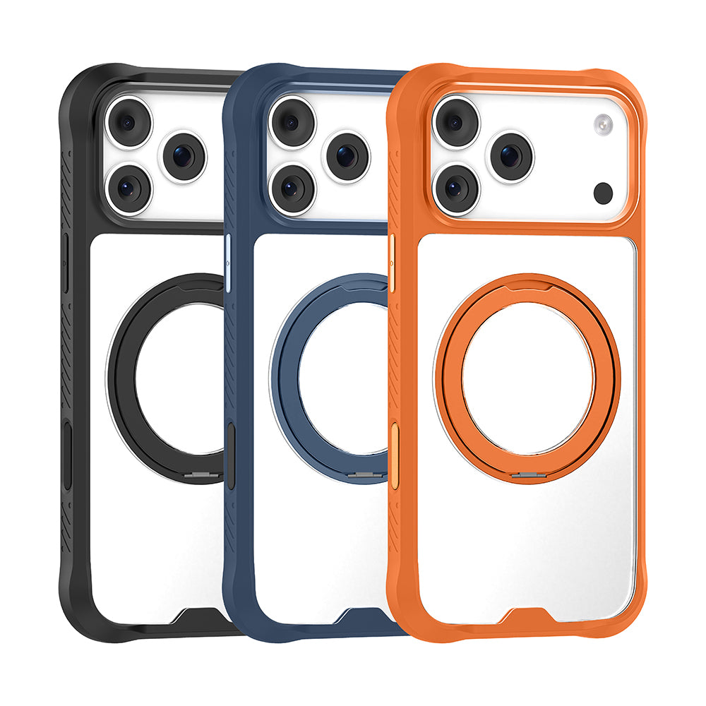Apple iPhone 17 Pro Max Kılıf M-safe Şarj Özellikli Parmak Ring Standlı Airbag Tasarımlı Mutural Obsidian Serisi Kapak Turuncu