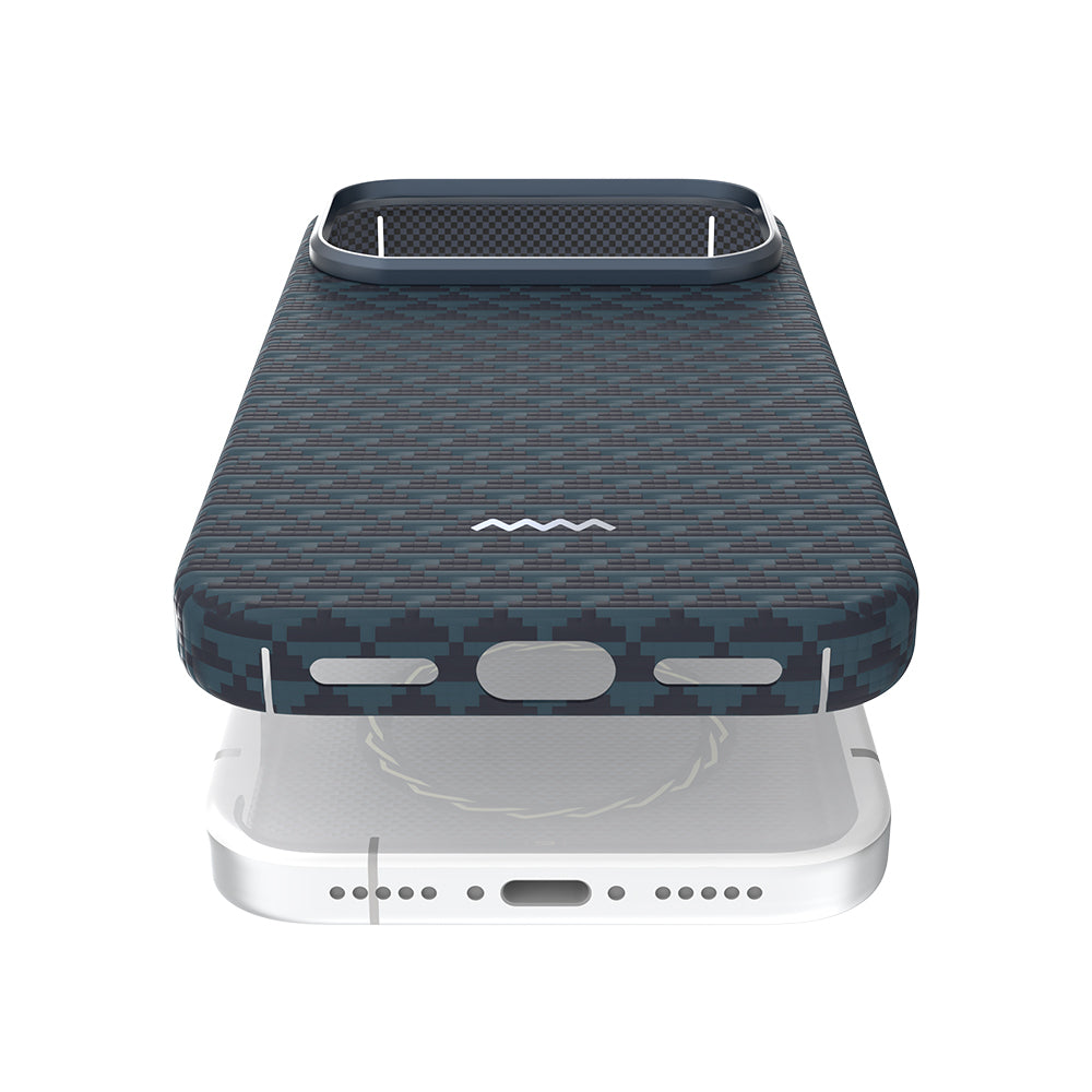 Apple iPhone 17 Pro Max Kılıf M-safe Şarj Özellikli Raptic Aramid Skin Origin Serisi Kapak Lacivert