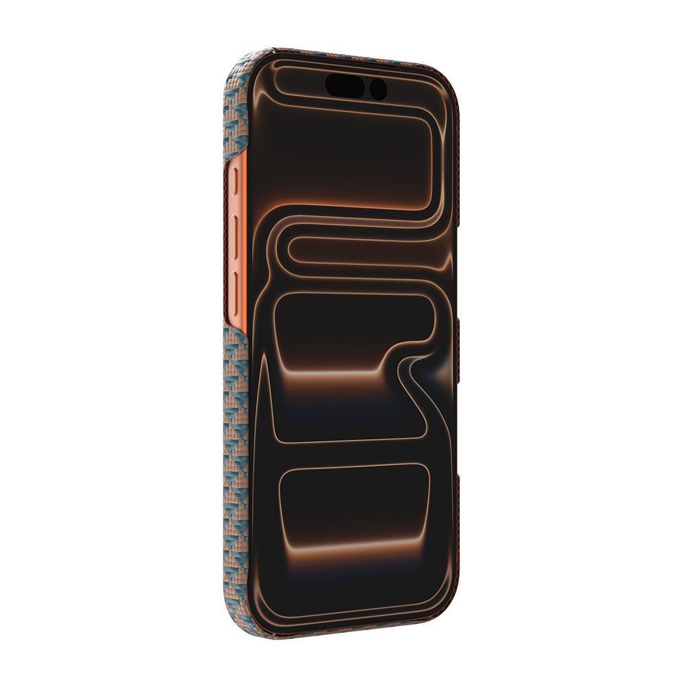 Apple iPhone 17 Pro Max Kılıf M-safe Şarj Özellikli Raptic Aramid Skin Origin Serisi Kapak Gold-Mavi