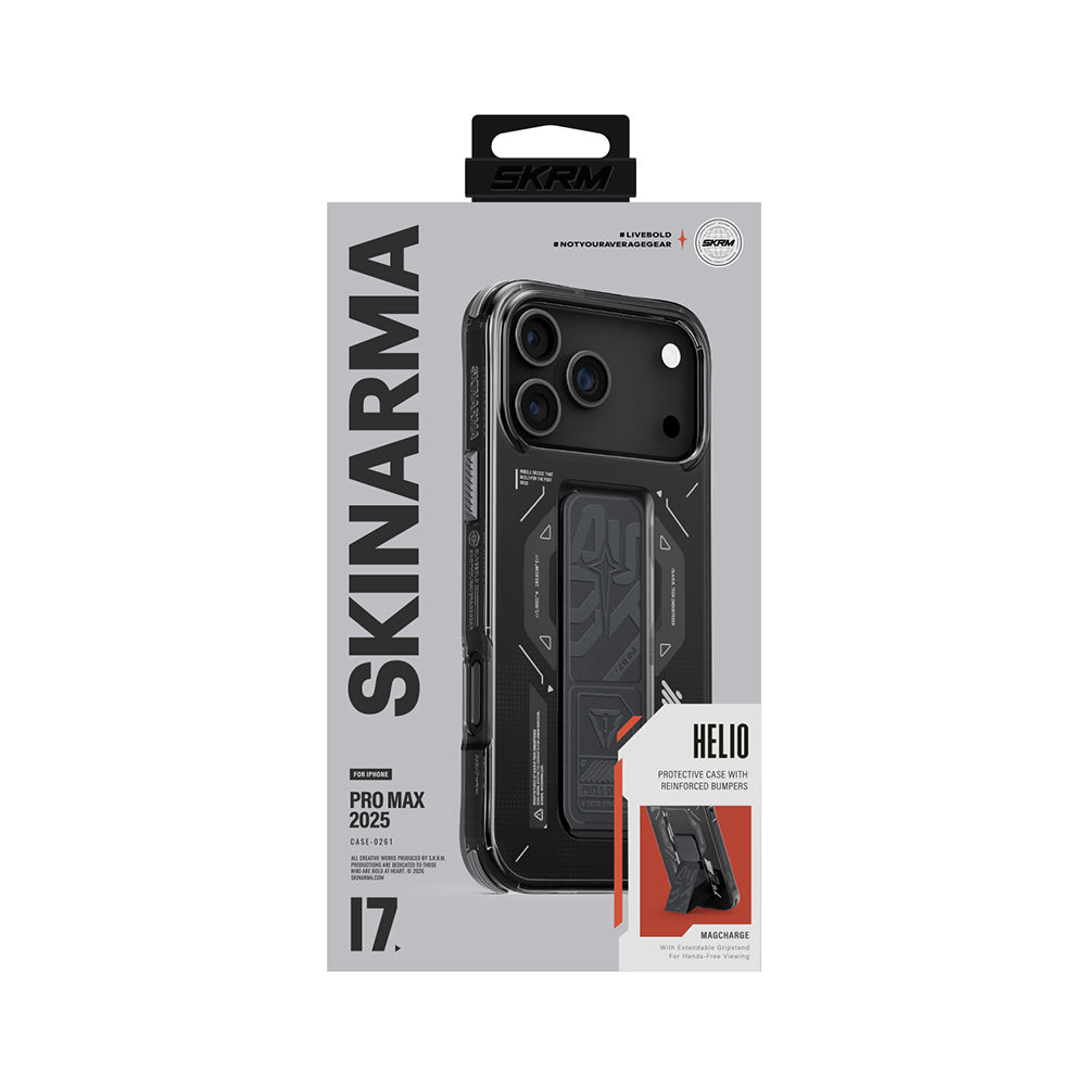 Apple iPhone 17 Pro Max Kılıf M-safe Şarj Özellikli Teknoloji Desenli Skinarma Helio Mag Charge Standlı Kapak Turuncu