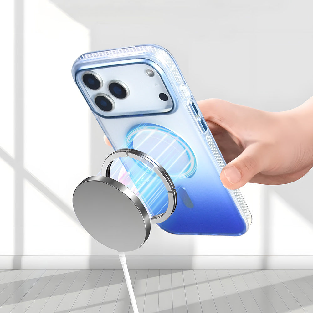 Apple iPhone 17 Pro Max Kılıf M-safe Şarj Özellikli Transparan Renk Geçişli Zore Toros Kapak Rose Gold