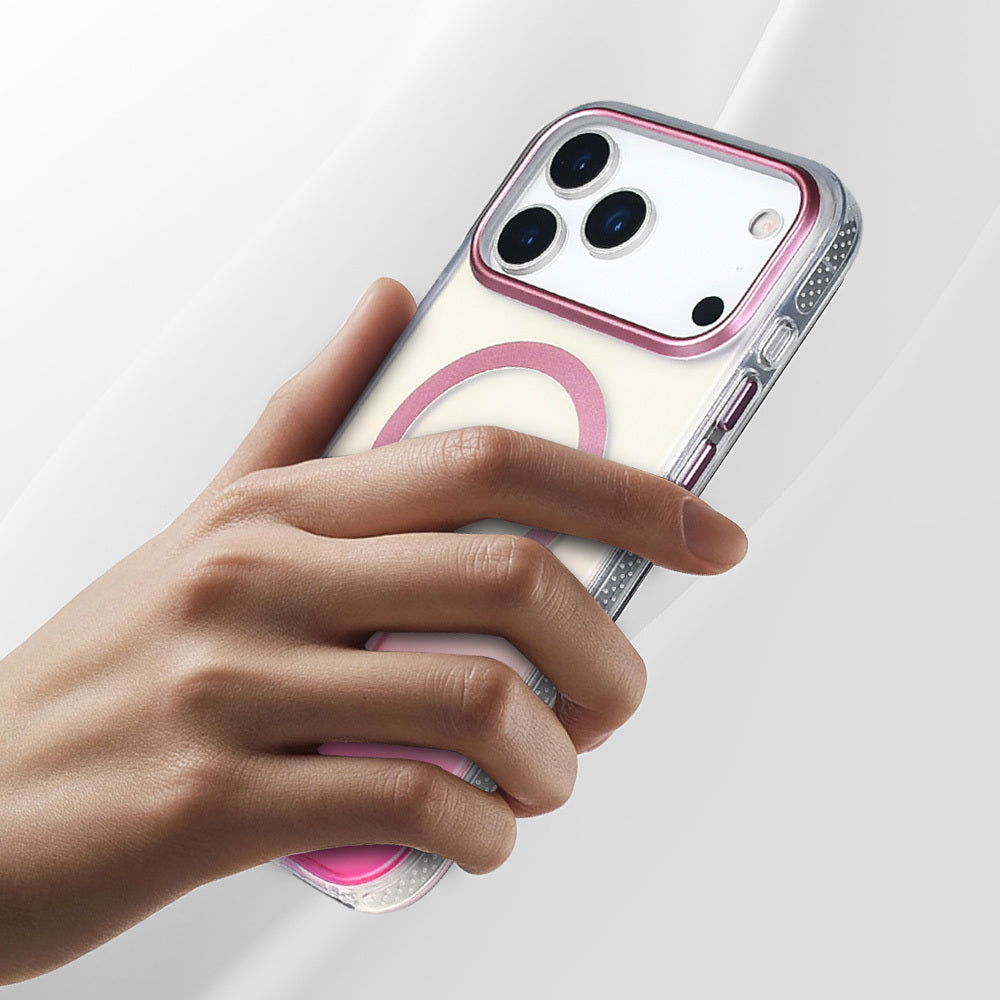 Apple iPhone 17 Pro Max Kılıf M-safe Şarj Özellikli Transparan Renk Geçişli Zore Toros Kapak Rose Pembe