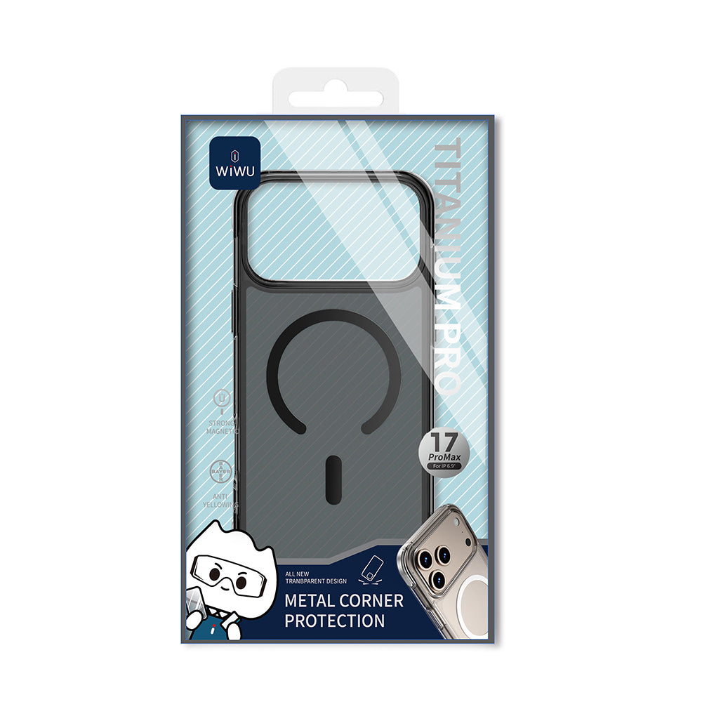 Apple iPhone 17 Pro Max Kılıf M-safe Şarj Özellikli Wiwu MCC-702 Titanyum Pro Serisi Sert PC Kapak Siyah