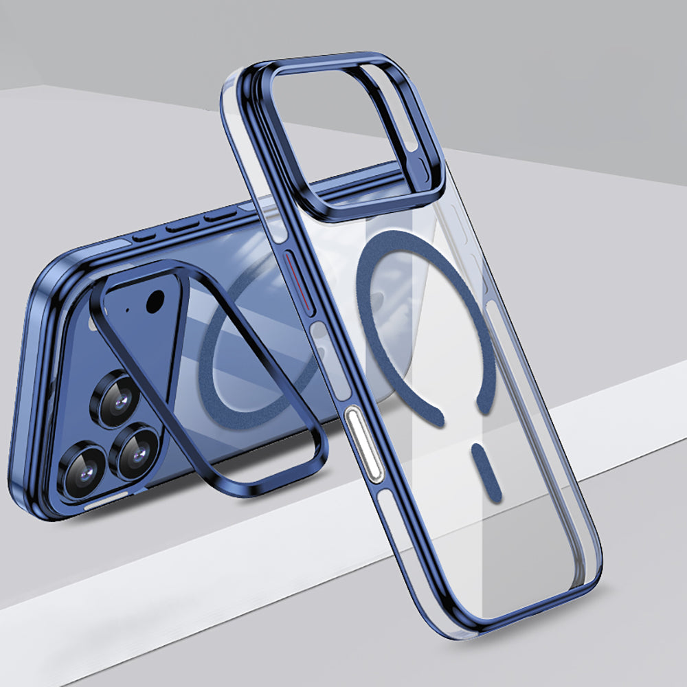 Apple iPhone 17 Pro Max Kılıf M-safe Şarj Özellikli Wlons Standlı Efsane Kapak Mavi