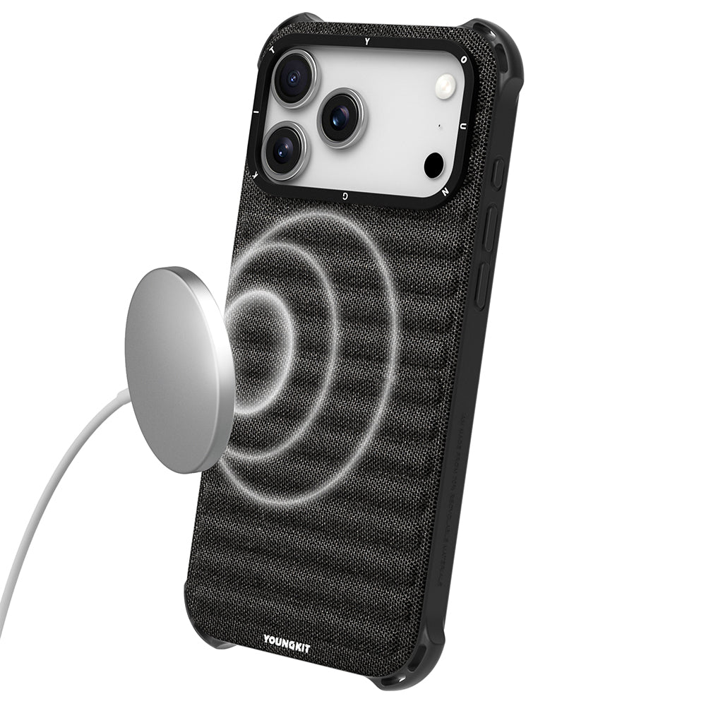 Apple iPhone 17 Pro Max Kılıf M-safe Şarj Özellikli Youngkit Canvas Serisi Kapak Gri