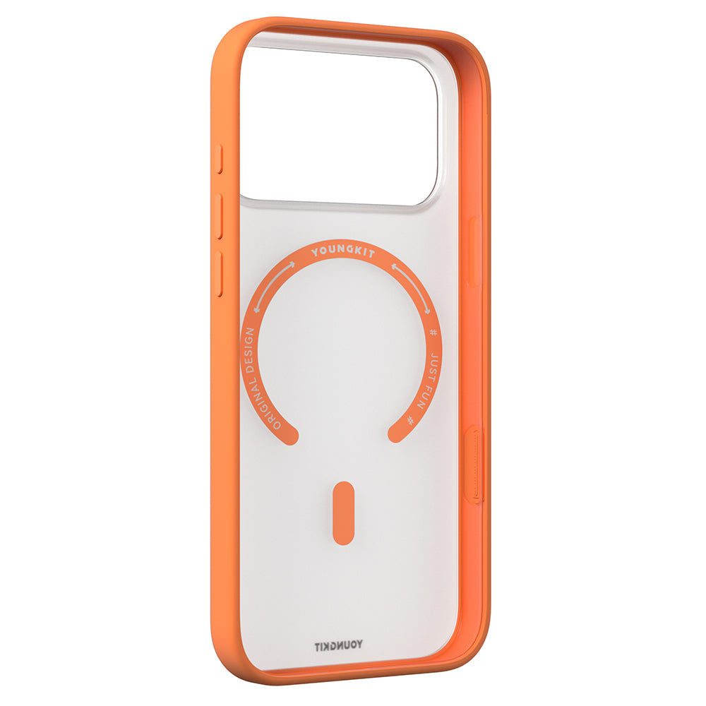 Apple iPhone 17 Pro Max Kılıf M-safe Şarj Özellikli Youngkit Clear Serisi Kapak Turuncu