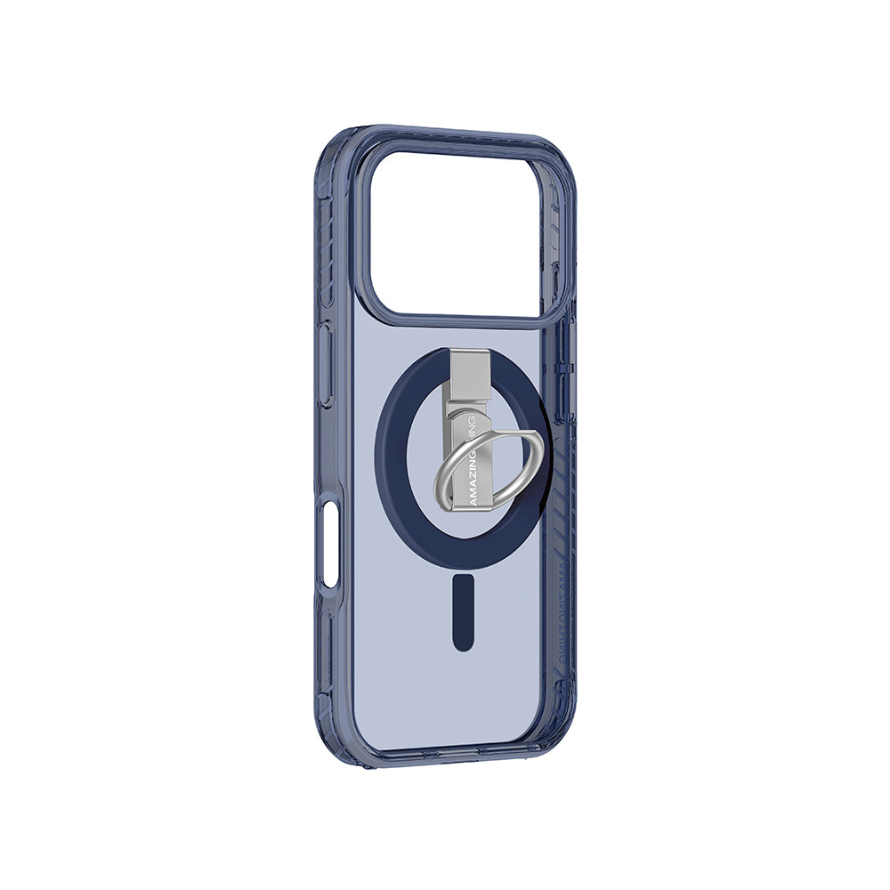 Apple iPhone 17 Pro Max Kılıf M-safe Şarj Özellikli Yüzük Standlı Amazingthing Titan Pro Serisi Kapak Mavi