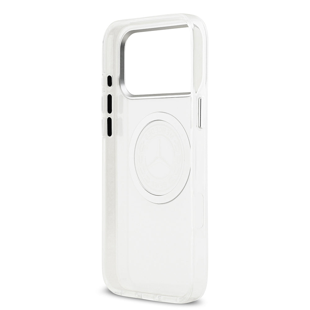 Apple iPhone 17 Pro Max Kılıf Mercedes Benz Orjinal Lisanslı M-safe Şarj Özellikli Buzlu PC Nostaljik Yıldız Dizayn Kapak Beyaz
