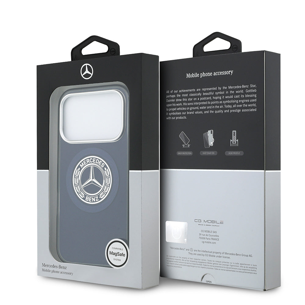 Apple iPhone 17 Pro Max Kılıf Mercedes Benz Orjinal Lisanslı M-safe Şarj Özellikli Çift Katmanlı PC Nostaljik Yıldız Dizayn Kapak Gri