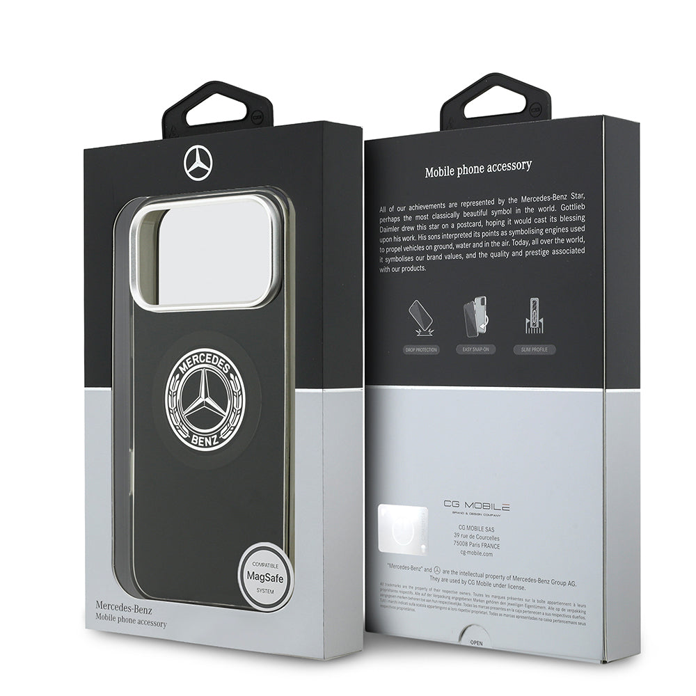 Apple iPhone 17 Pro Max Kılıf Mercedes Benz Orjinal Lisanslı M-safe Şarj Özellikli Çift Katmanlı PC Nostaljik Yıldız Dizayn Kapak Siyah
