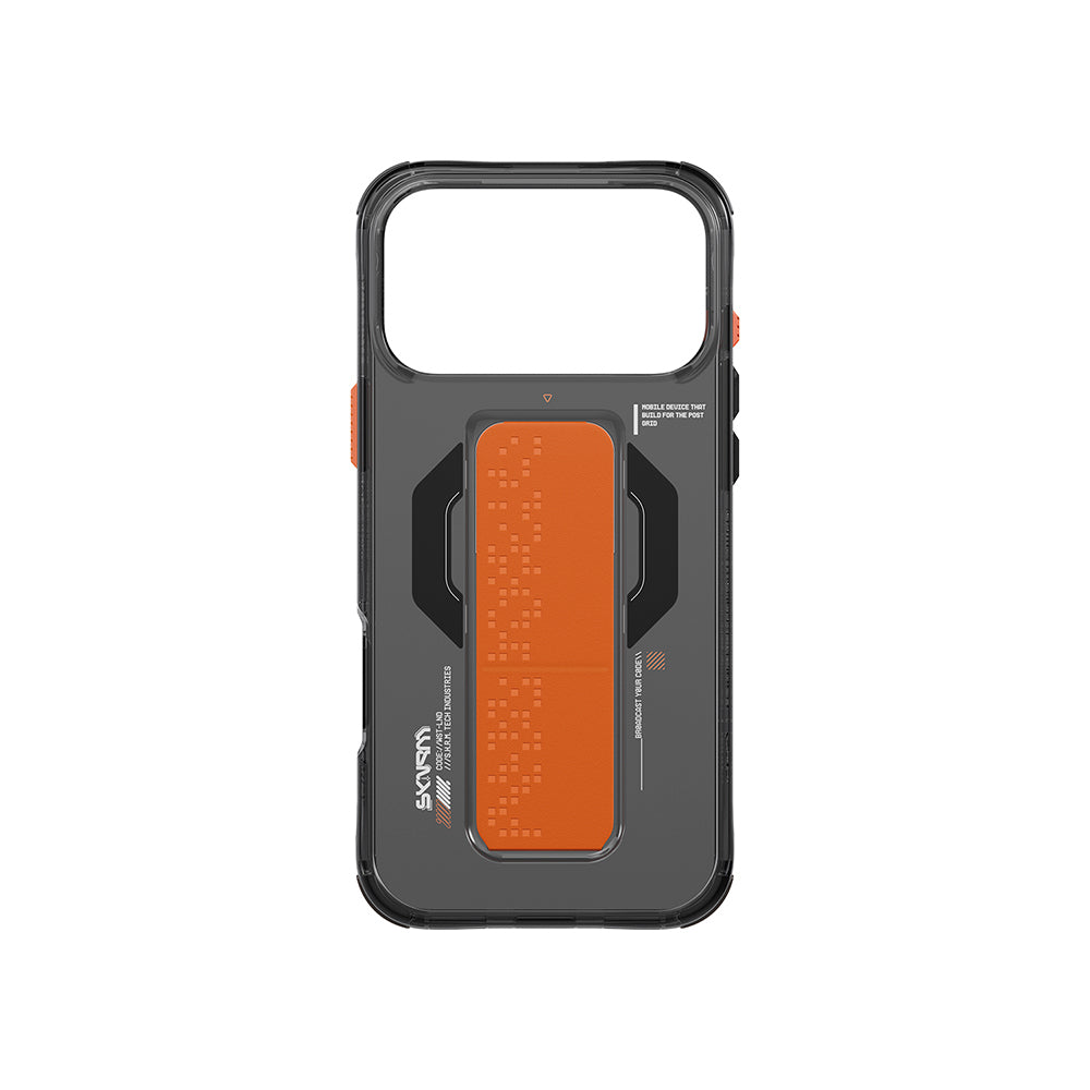 Apple iPhone 17 Pro Max Kılıf Skinarma M-Safe Şarj Özellikli Airbag Tasarımlı Standlı Haxa Kapak Şeffaf