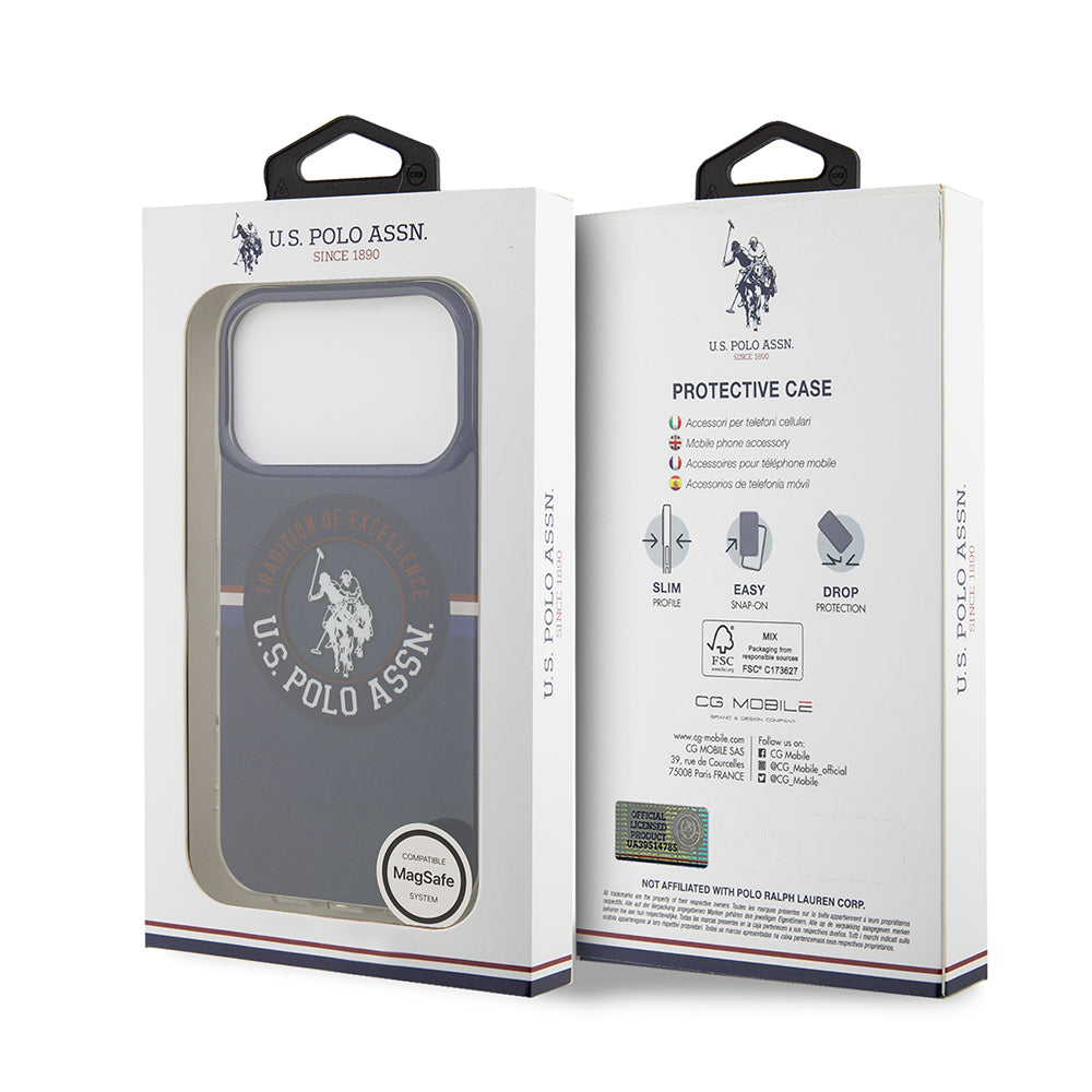 Apple iPhone 17 Pro Max Kılıf U.S. Polo Assn. Orjinal Lisanslı M-safe Şarj Özellikli IML Stripe Logolu Kapak Lacivert