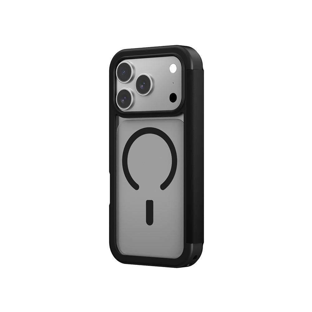 Apple iPhone 17 Pro Max PU Kartlıklı Kapaklı Amazingthing Glamour Foilo Serisi Kılıf Mavi