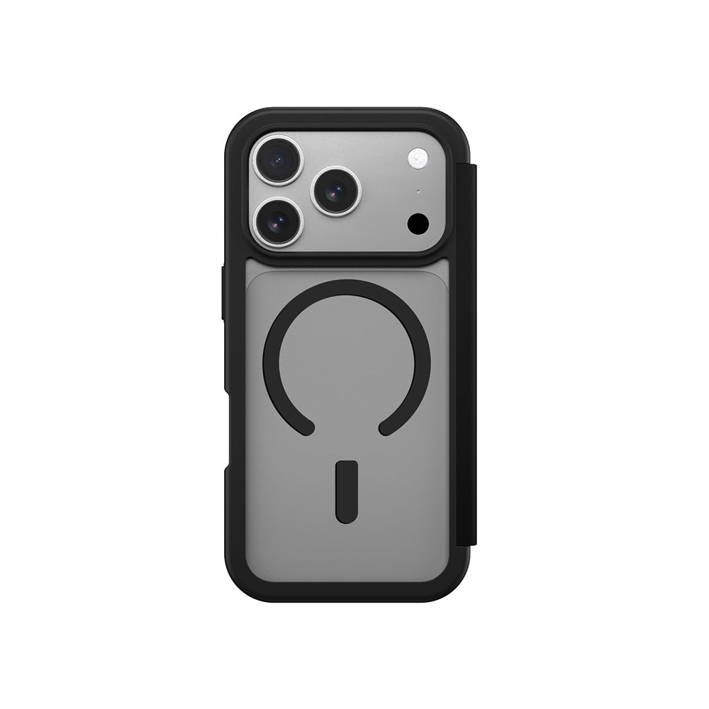 Apple iPhone 17 Pro Max PU Kartlıklı Kapaklı Amazingthing Glamour Foilo Serisi Kılıf Siyah