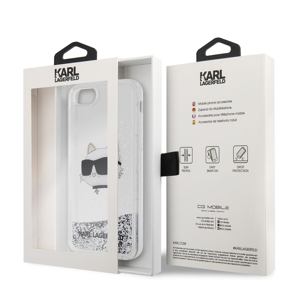 Apple iPhone 8 Kılıf Karl Lagerfeld Sıvılı Simli Choupette Head Dizayn Kapak Gümüş