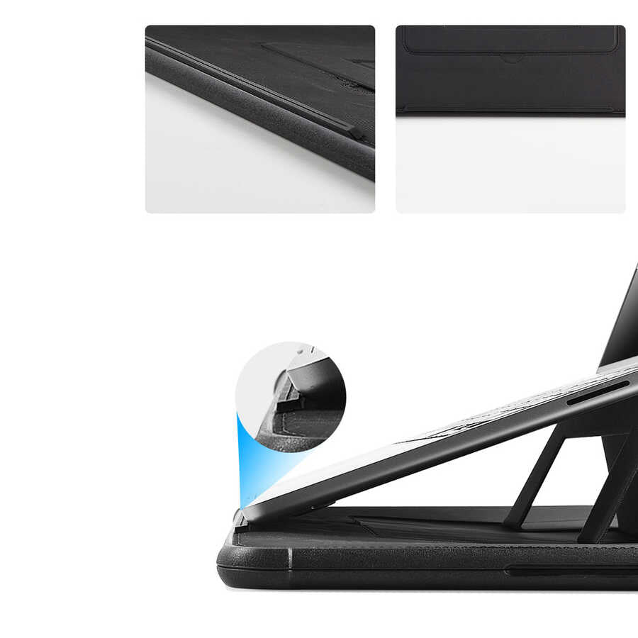Apple Macbook Pro 14.2 2023 A2779 Wiwu Defender Stand Case Taşınabilir Standlı Magnetik PU Laptop Çantası Siyah