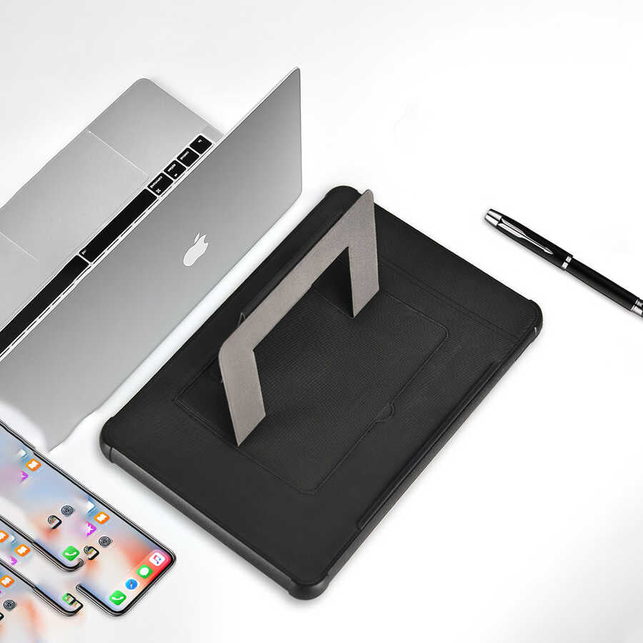 Apple Macbook Pro 14.2 2023 A2779 Wiwu Defender Stand Case Taşınabilir Standlı Magnetik PU Laptop Çantası Siyah