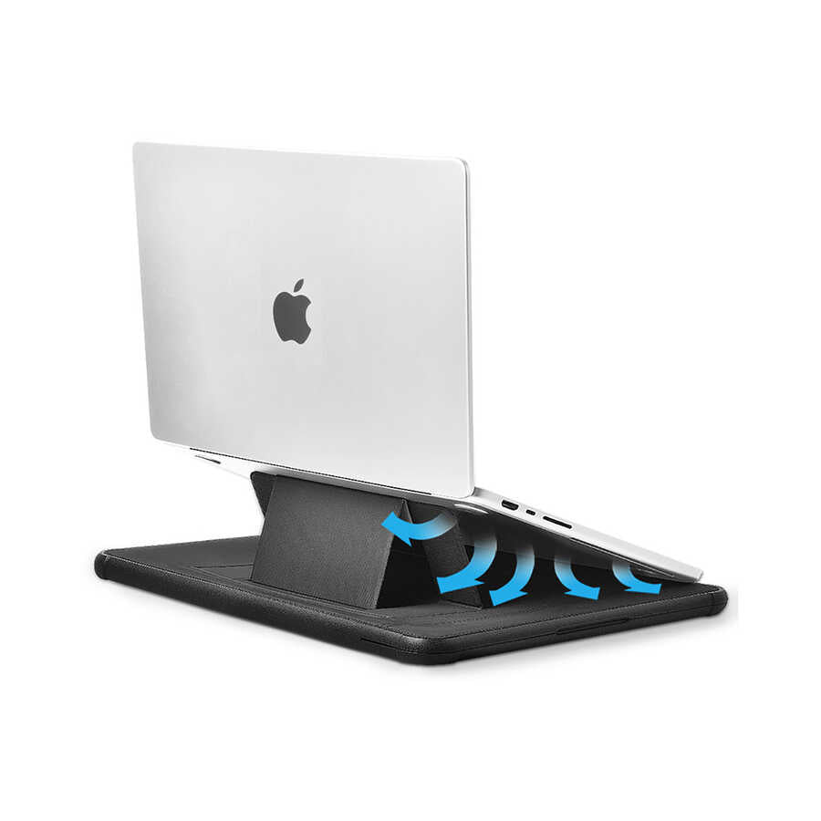 Apple Macbook Pro 14.2 2023 A2779 Wiwu Defender Stand Case Taşınabilir Standlı Magnetik PU Laptop Çantası Siyah