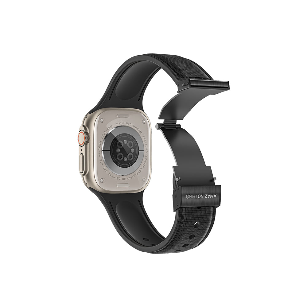 Apple Watch 10 42mm Amazingthing Titan Swift Deri Dokulu Silikon Kordon Siyah