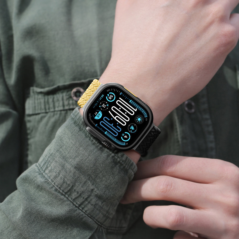 Apple Watch 10 46mm Amazingthing Glamour Blend Hasır Kordon Siyah-Gri