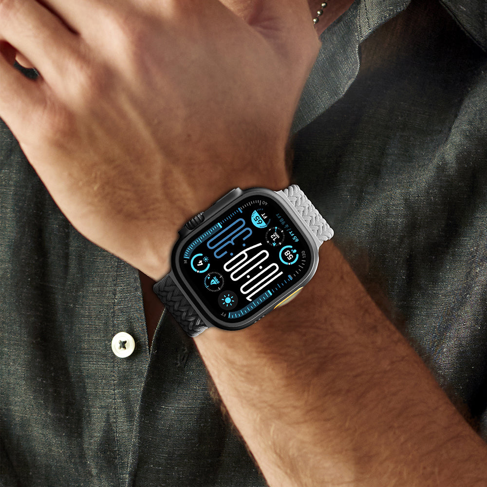 Apple Watch 10 46mm Amazingthing Glamour Blend Hasır Kordon Siyah-Gri