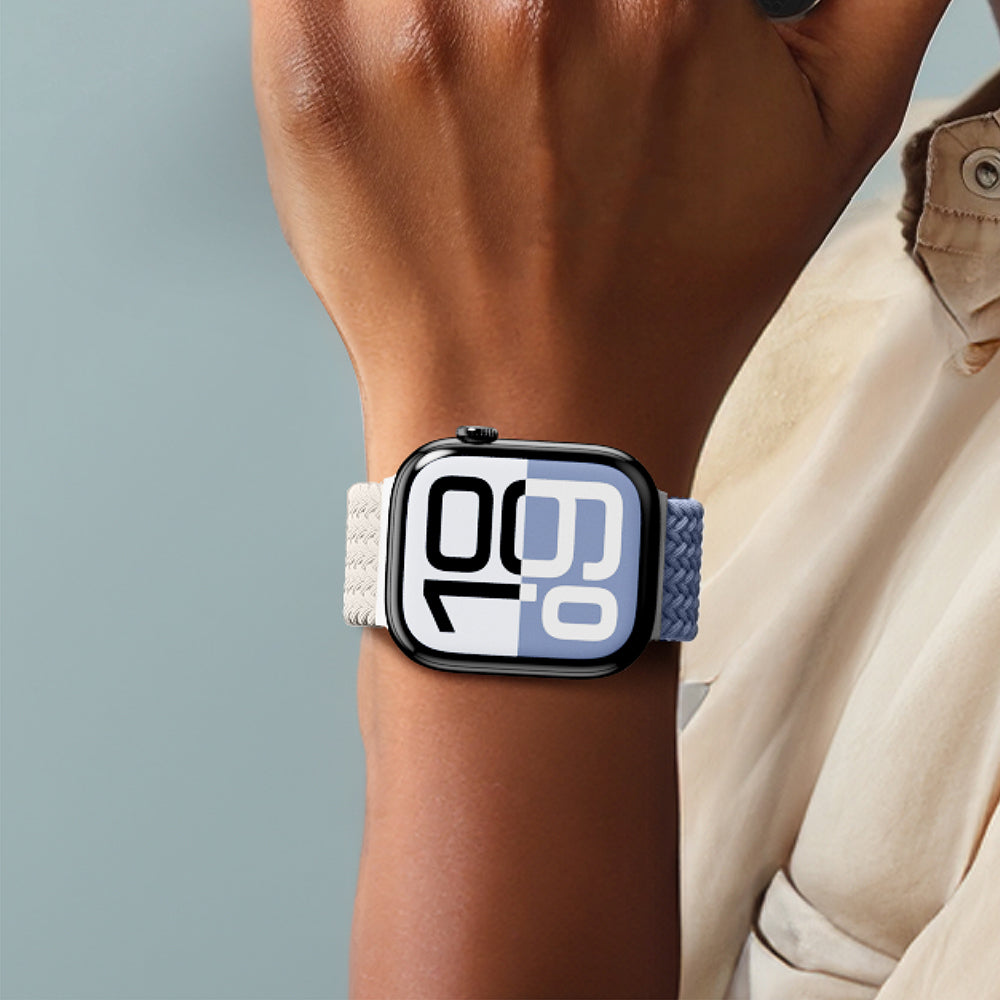 Apple Watch 10 46mm Amazingthing Glamour Blend Hasır Kordon Pembe-Gri