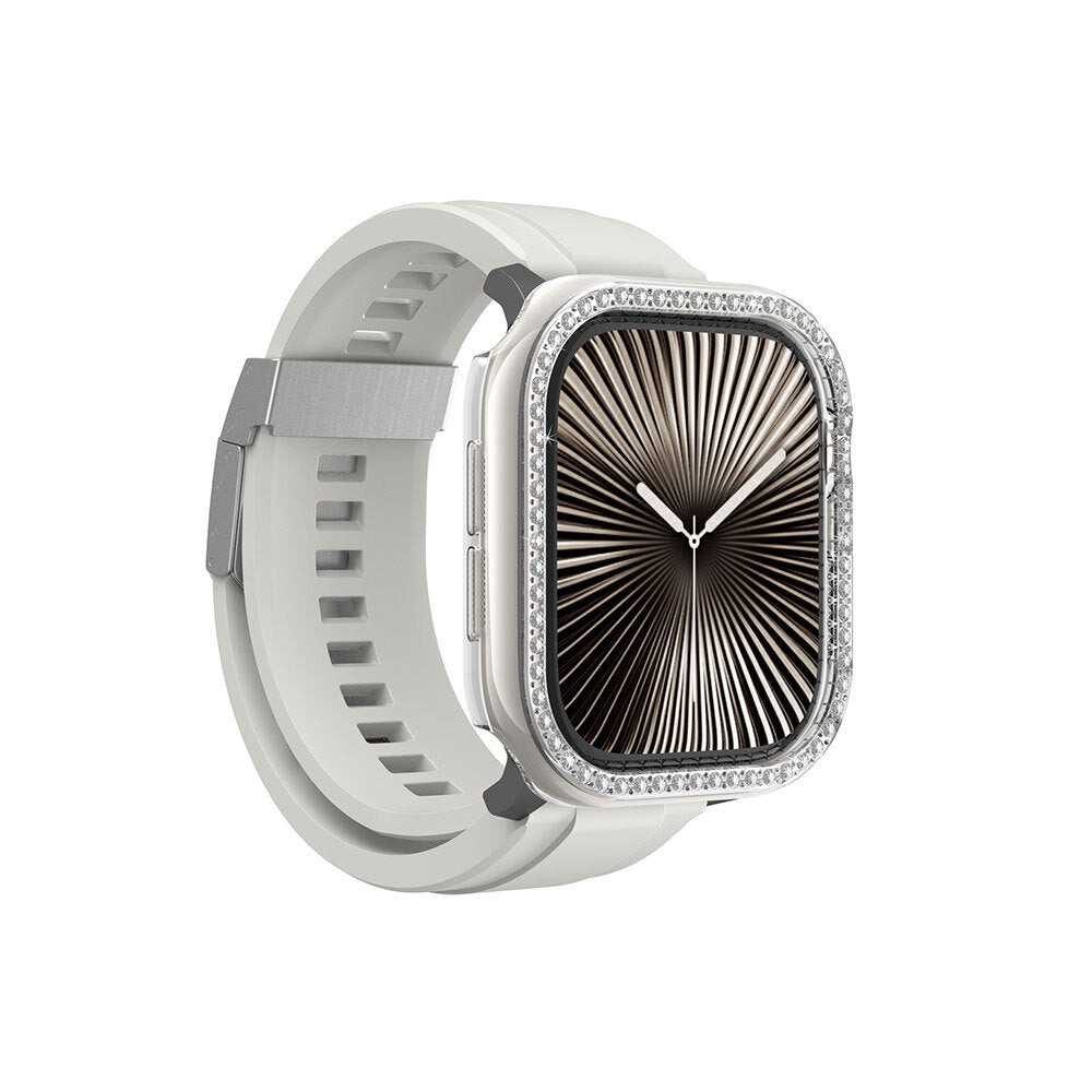 Apple Watch 10 46mm Amazingthing Gleam Fit FullGuard Taşlı Sert PC Kasa ve Ekran Koruyucu Starlight