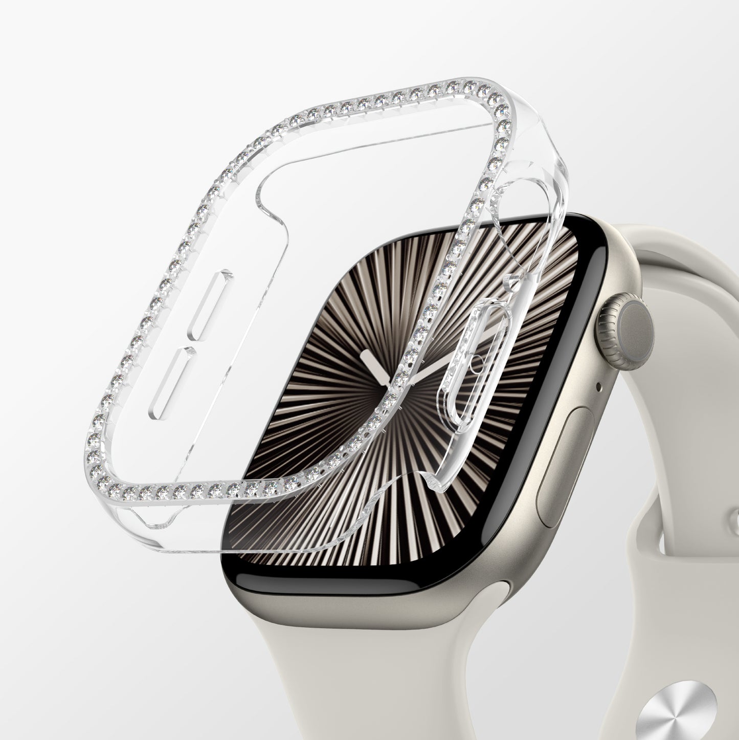 Apple Watch 10 46mm Amazingthing Gleam Fit FullGuard Taşlı Sert PC Kasa ve Ekran Koruyucu Şeffaf