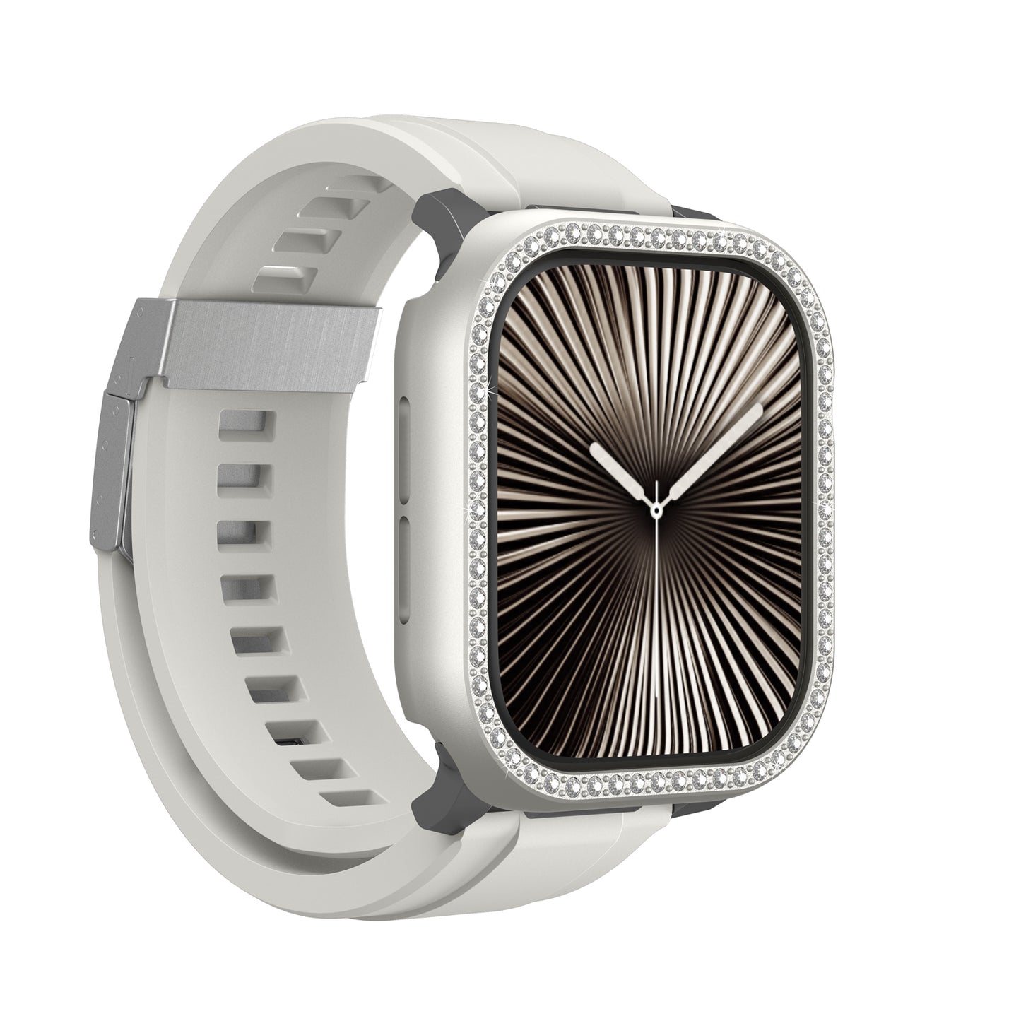 Apple Watch 10 46mm Amazingthing Gleam Fit FullGuard Taşlı Sert PC Kasa ve Ekran Koruyucu Starlight