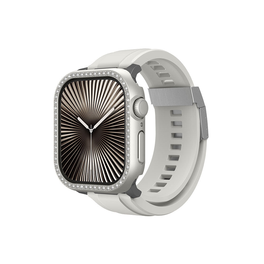 Apple Watch 10 46mm Amazingthing Gleam Fit FullGuard Taşlı Sert PC Kasa ve Ekran Koruyucu Şeffaf