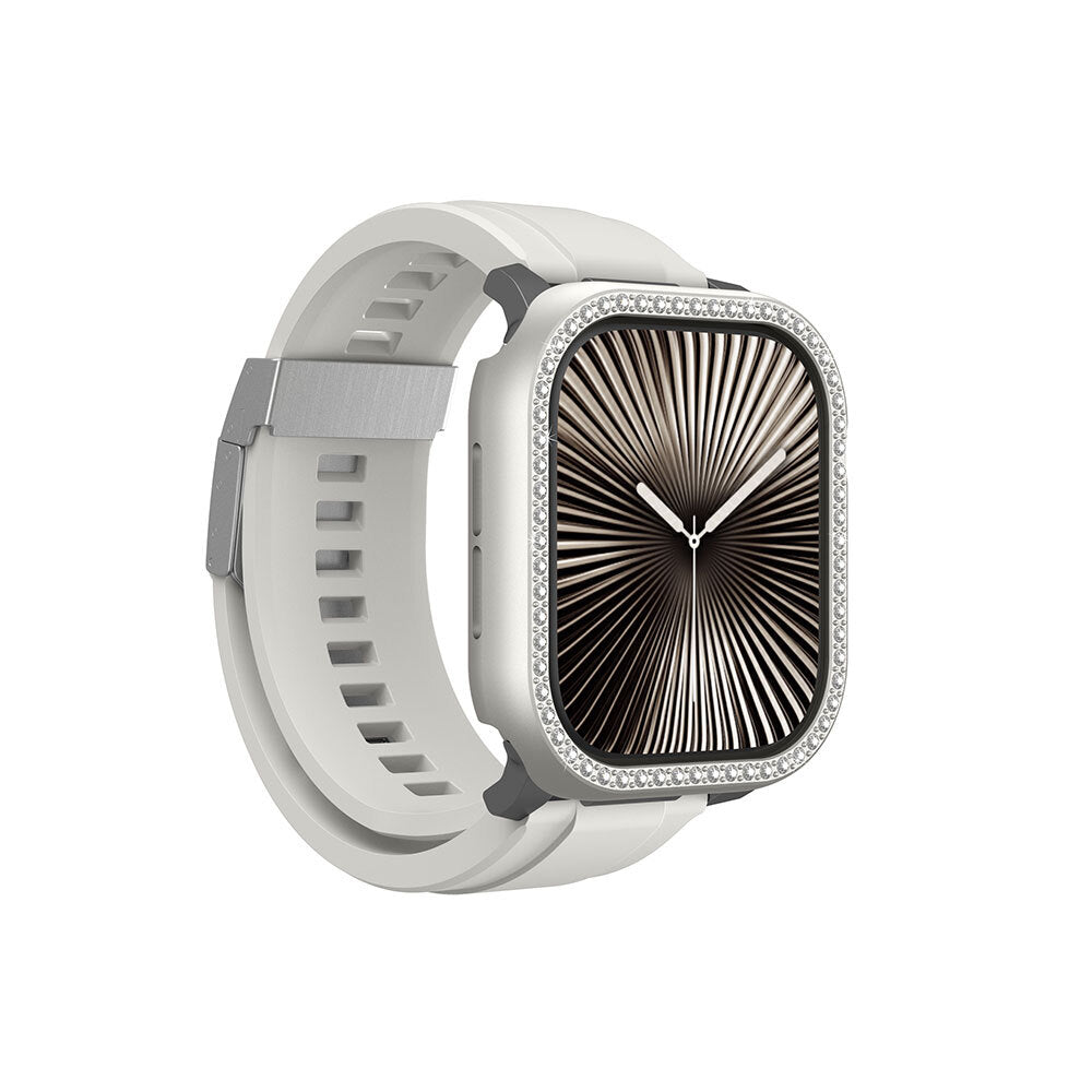 Apple Watch 10 46mm Amazingthing Gleam Fit FullGuard Taşlı Sert PC Kasa ve Ekran Koruyucu Starlight