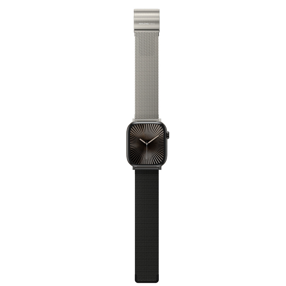 Apple Watch 10 46mm Amazingthing Omni StyleFlip Metal Hasır Kordon Gümüş