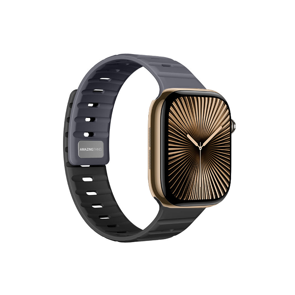 Apple Watch 10 46mm Amazingthing SilqLock Silikon Kordon Strap Kayış Siyah