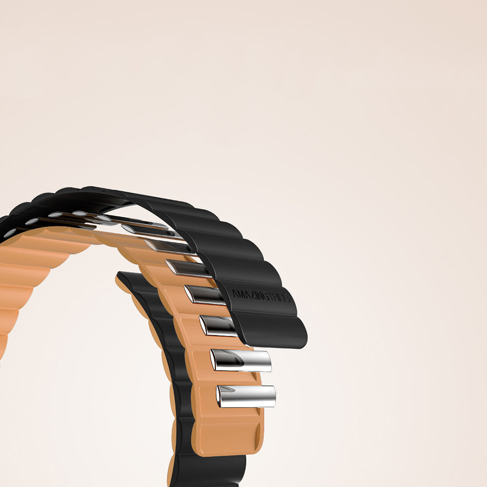 Apple Watch 10 46mm Amazingthing Smoothie Mag Magnetik Tak Çıkar Silikon Strap Kayış Siyah-Turuncu