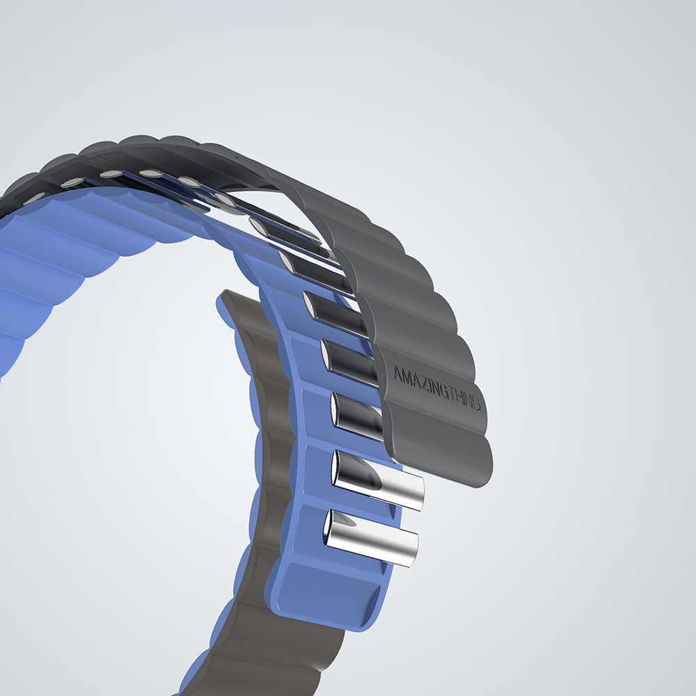 Apple Watch 10 46mm Amazingthing Smoothie Mag Magnetik Tak Çıkar Silikon Strap Kayış Gri-Mavi