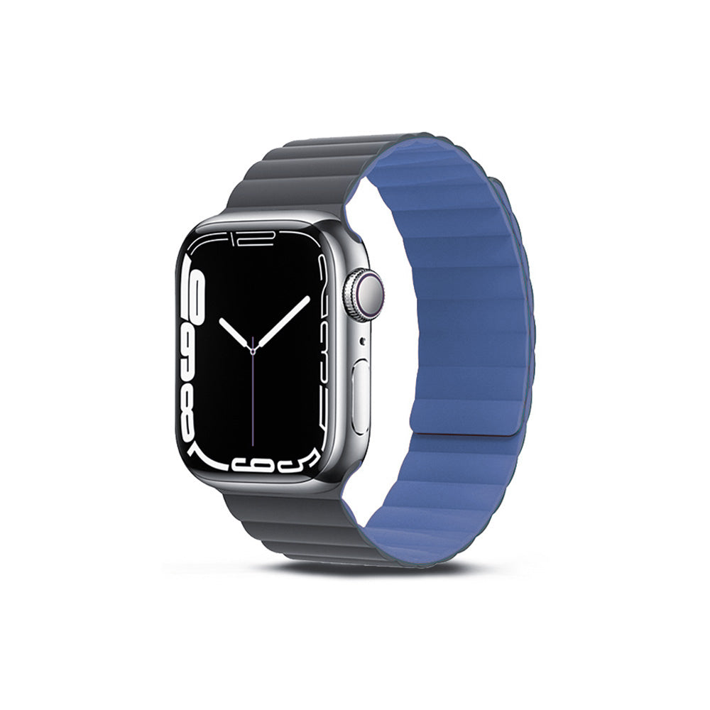 Apple Watch 10 46mm Amazingthing Smoothie Mag Magnetik Tak Çıkar Silikon Strap Kayış Gri-Mavi