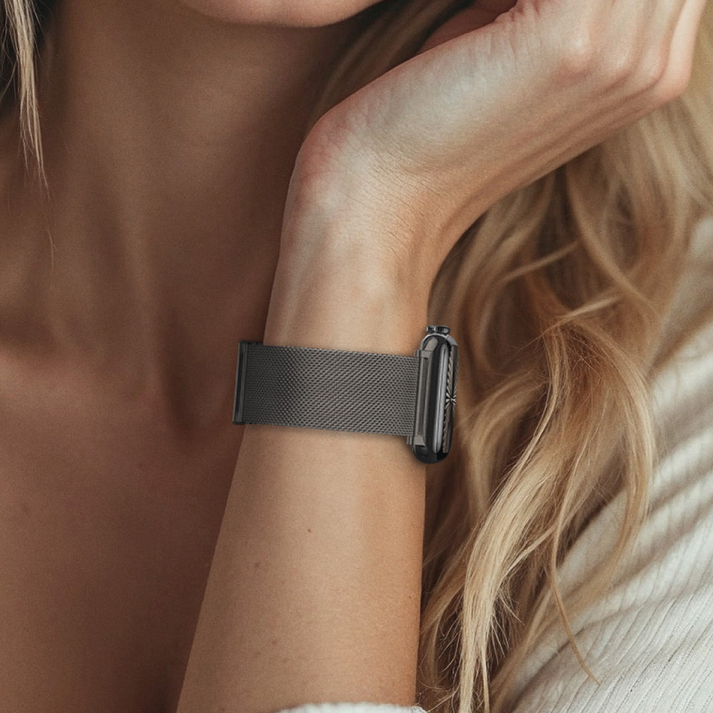 Apple Watch 10 46mm Amazingthing Titan Premium Metal Hasır Kordon Siyah