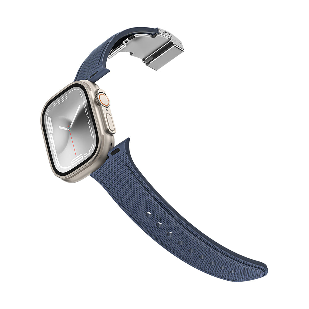 Apple Watch 10 46mm Amazingthing Titan Swift Deri Dokulu Silikon Kordon Siyah