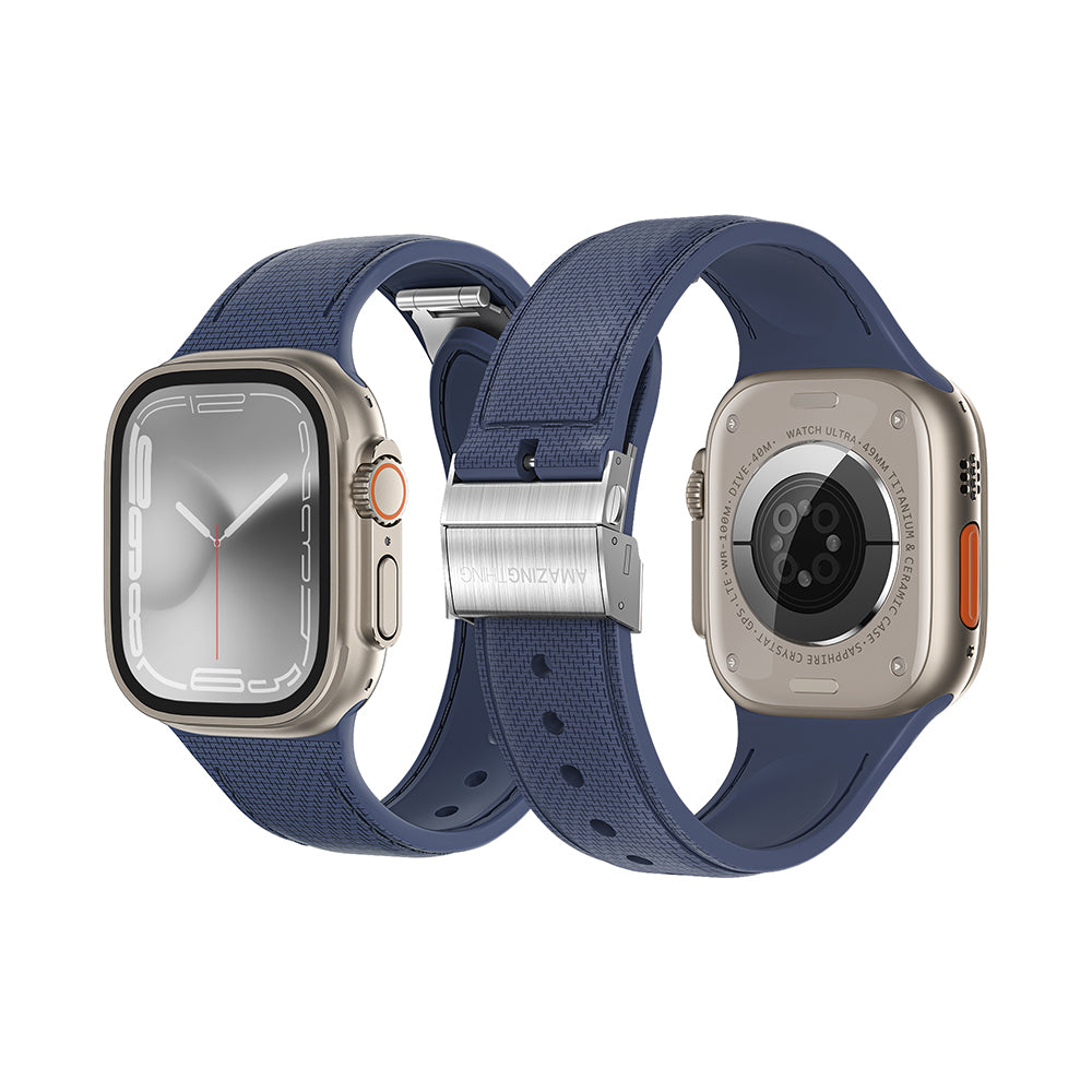 Apple Watch 10 46mm Amazingthing Titan Swift Deri Dokulu Silikon Kordon Gri