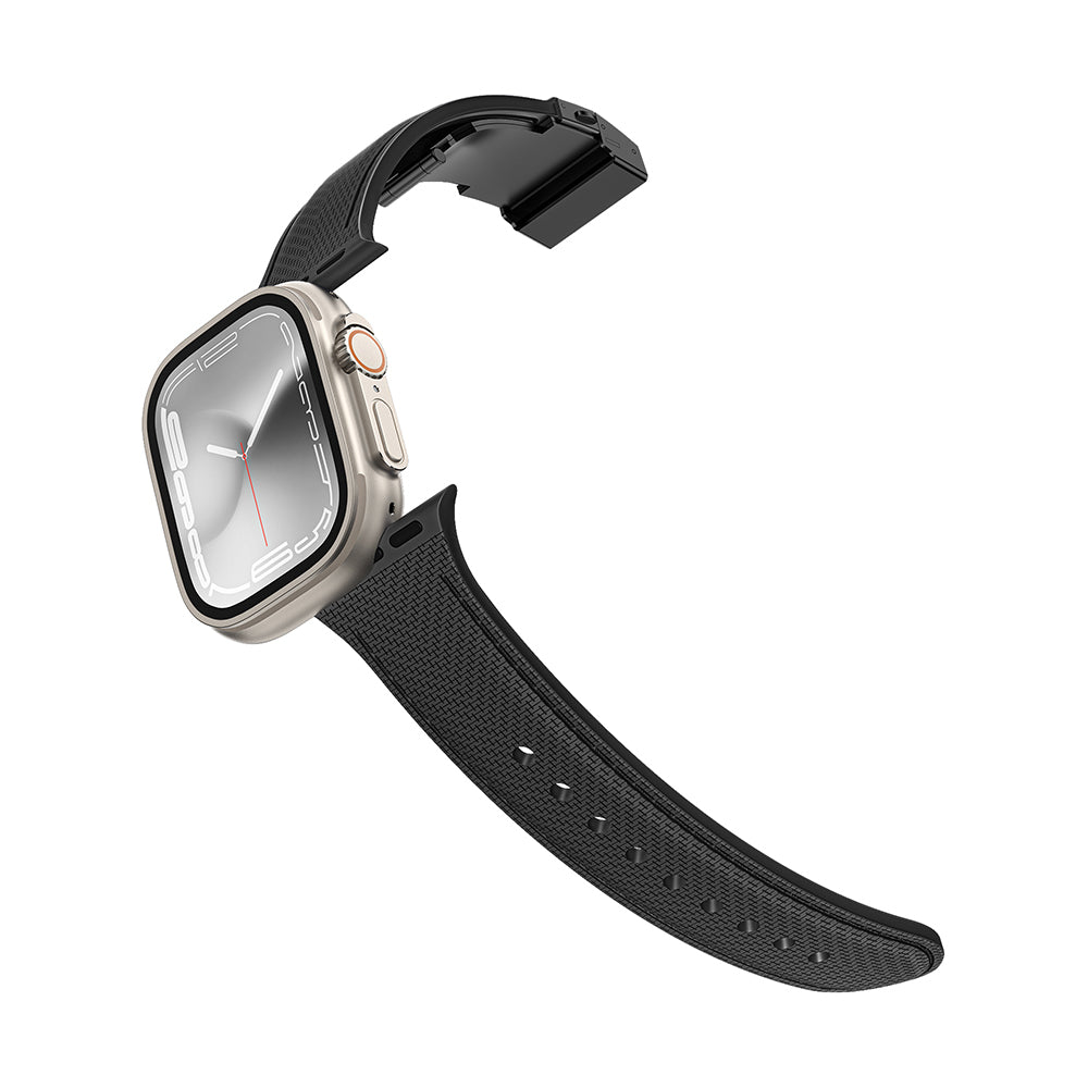 Apple Watch 10 46mm Amazingthing Titan Swift Deri Dokulu Silikon Kordon Gri