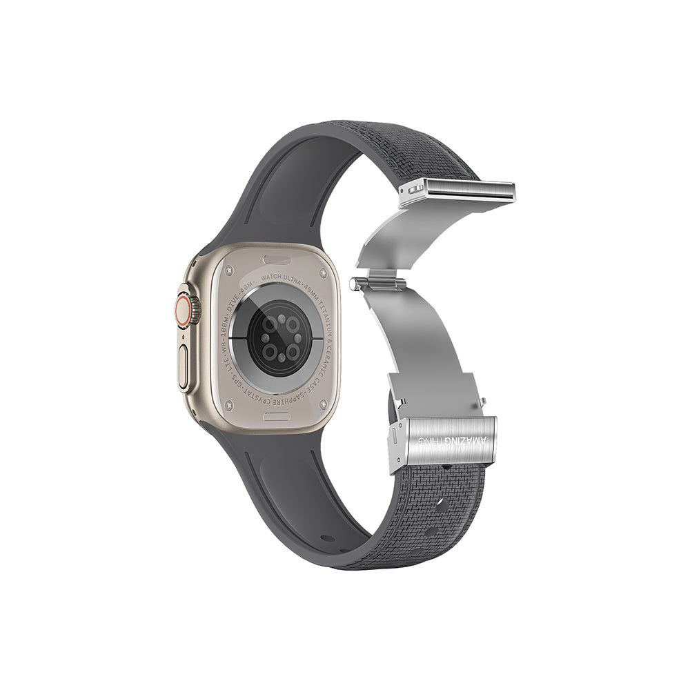 Apple Watch 10 46mm Amazingthing Titan Swift Deri Dokulu Silikon Kordon Lacivert