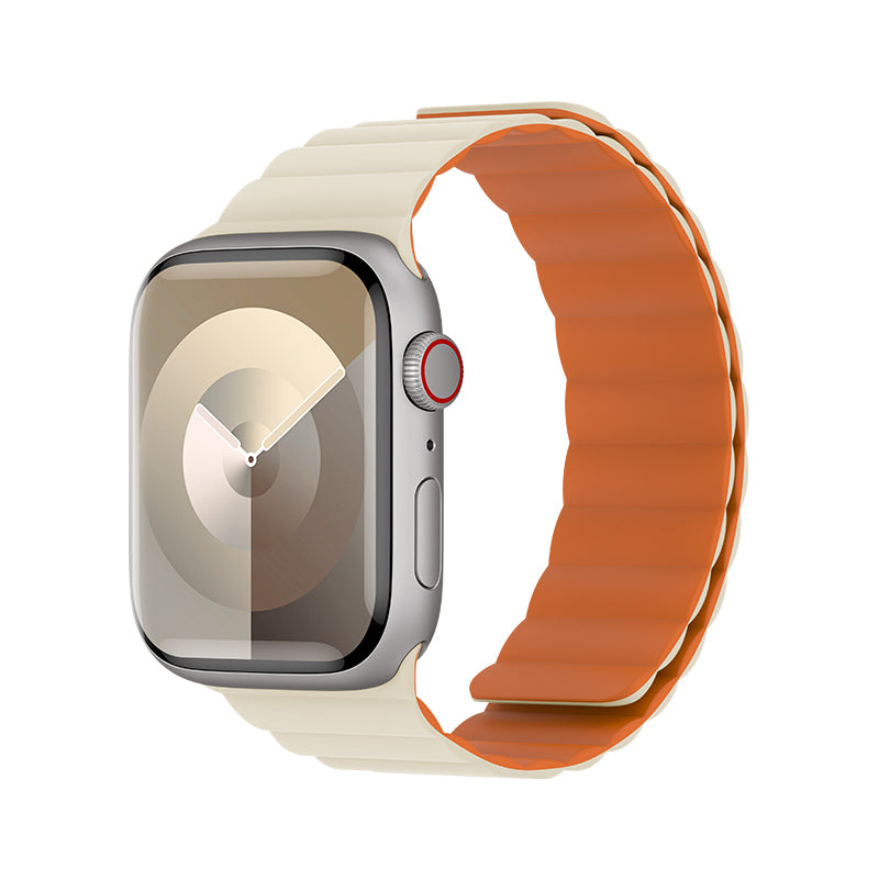 Apple Watch 10 46mm Benks Magnetik Tak Çıkar Silikon Strap Kayış Starlight-Turuncu