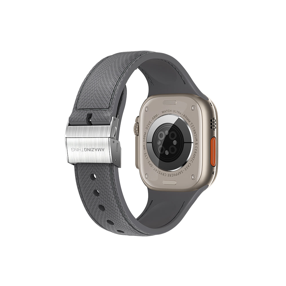 Apple Watch 38mm Amazingthing Titan Swift Deri Dokulu Silikon Kordon Gri