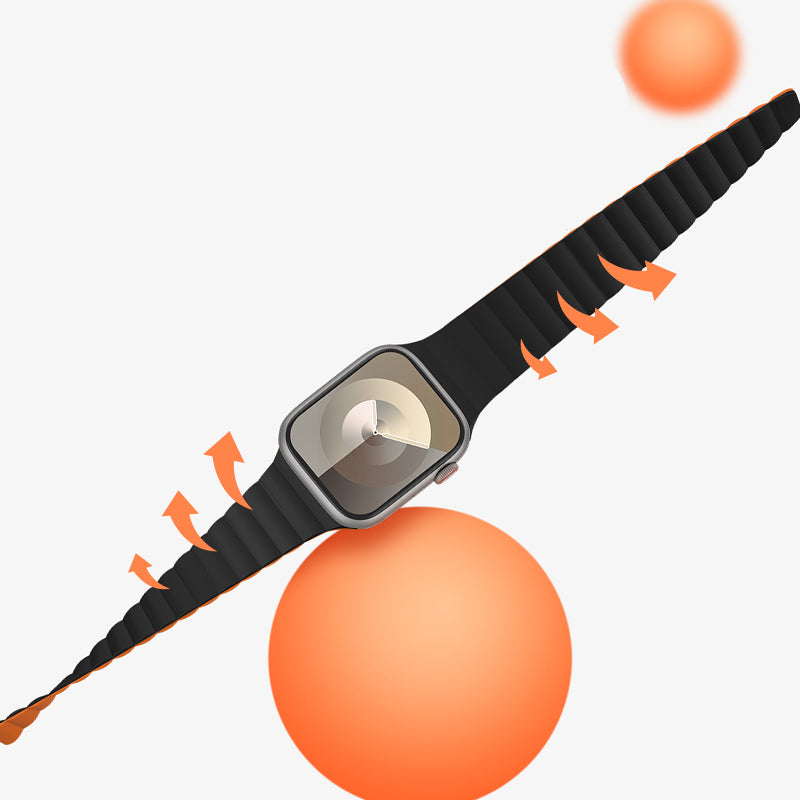 Apple Watch 38mm Benks Magnetik Tak Çıkar Silikon Strap Kayış Siyah-Turuncu
