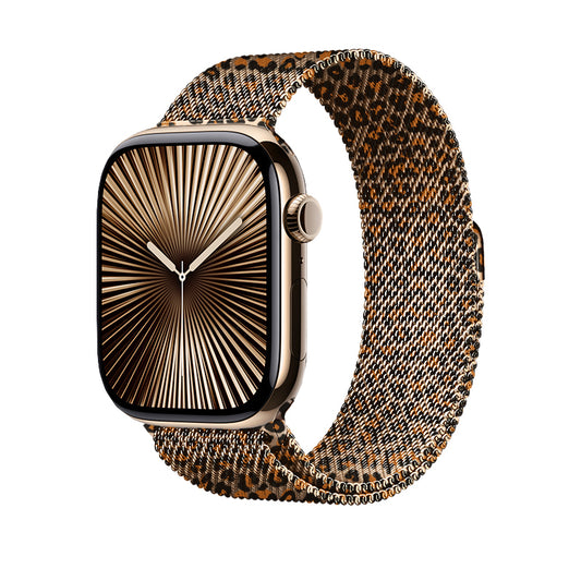 Apple Watch 40mm Zore KRD-01 Leopar Desenli Metal Kordon Rose Gold-Leopar