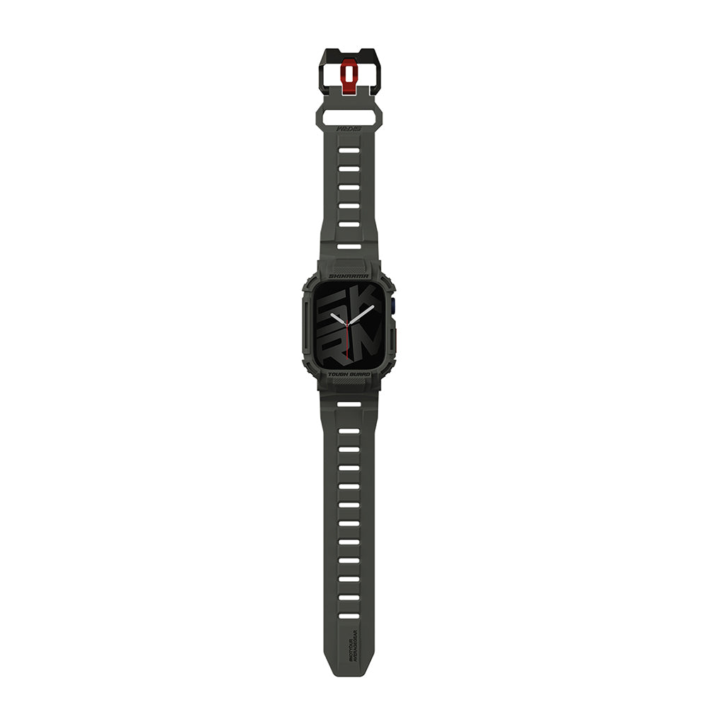 Apple Watch 44 mm Skinarma Mecha 2in1 TPU Kasa Koruyucu + Silikon Kordon Açık Gri