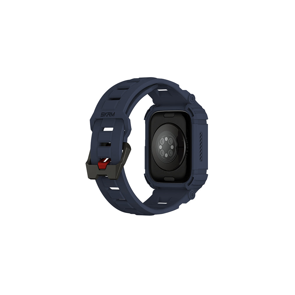 Apple Watch 44 mm Skinarma Mecha 2in1 TPU Kasa Koruyucu + Silikon Kordon Lacivert